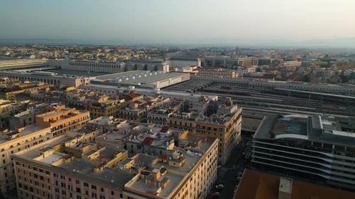 Forward Drone Shot Towards Roma Termini - Main Railway Station in Rome, Italy