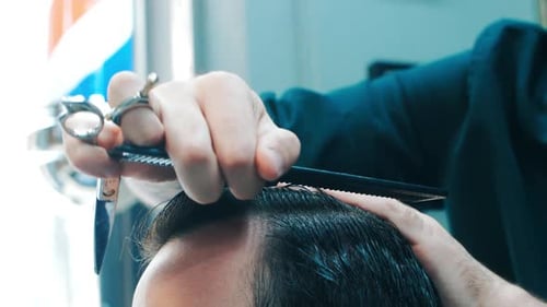 Man Getting Haircut by Barber in Shop