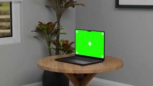 Laptop Opening Animation with Green Screen Display