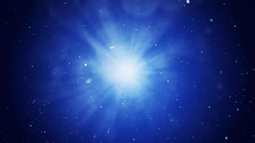 Blue shiny particles falling in a loop of light rays. Romantic background. Screensaver. VJ loop. Val