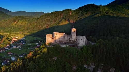 Scenic castle atop a mountain landscape. Ancient castle sits on a rocky hill