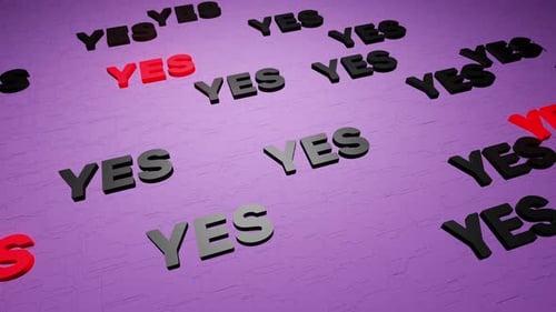 Animated 3D Text YES Pattern Pop Up on Purple Background