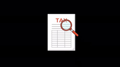 Animated Tax Paper with Magnifying. Taxation Concept Video - Transparent