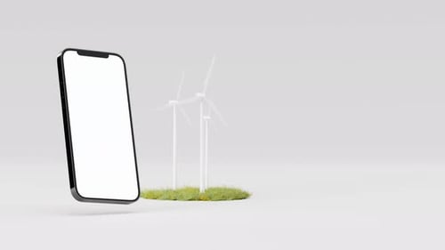 Smartphone Mockup Near Windmills and Grass