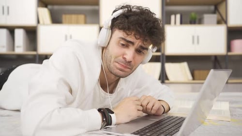 Panicked young man thoughtful.