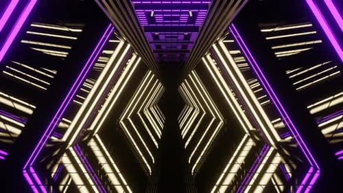 Purple And Yellow Neon Futuristic Mirror Corridor Background Vj Loop In 4K