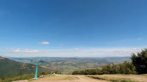View From the Ground at a Mountain Ski Lift in the Autumn