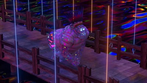 Diamond Gorilla with a Mohawk Runs Along a Wooden Pier