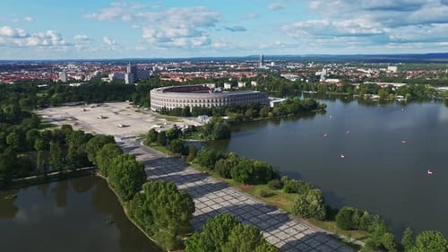 Aerial view of the Kongresshalle in Nuremberg, Germany.