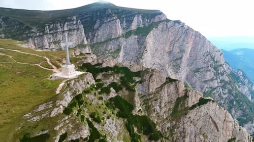 Flight around Mount Caraiman with the Heroes' Cross in Romania.