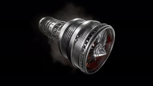 3D Model Detailed Of Generated Engineering Turbine. Aircraft Engine Animation