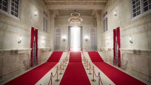 Elegant Red Carpet Hallway Door Opening Reveal