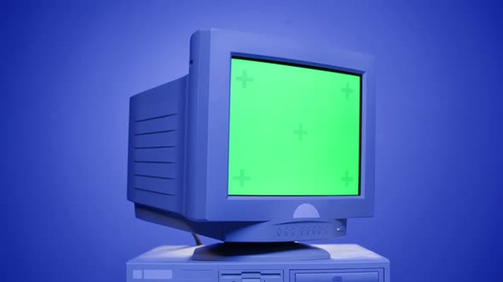 Retro Pc with Chroma Key Green Screen Old Computer Studio Closeup ...