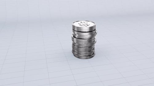 Animated Silver Dollar Coins Stacking Up 3D Render