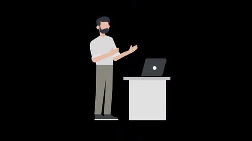 2D Man At Office Desk Animation HD On Alpha