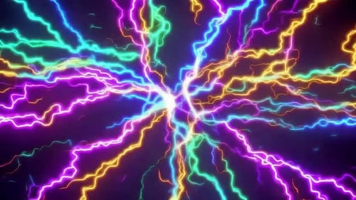 Mehrfarbige elektrische Blitze, die von der Mitte ausgehen