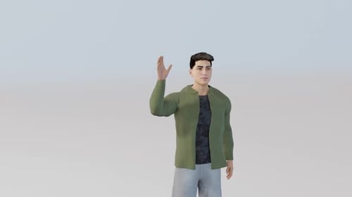 3D Animated Male Character Waving Hand Greeting