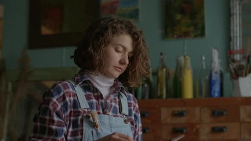 Artist Creating Artwork Female Painter Working in Workshop Woman in Art Space