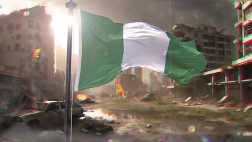 Bandeira da Nigéria e fundo de guerra destruíram a megalópole