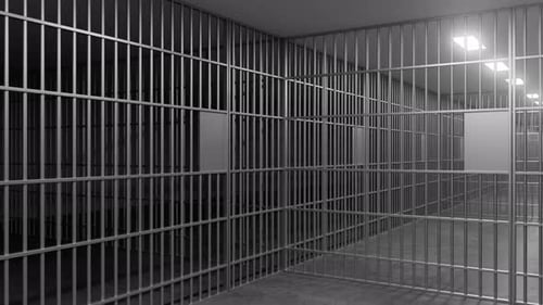 Jail cell bars and empty corridor montage