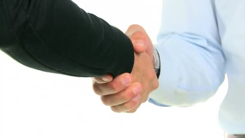 Professional Businessman and Businesswoman Giving Handshake Isolated on White Background. Close Up