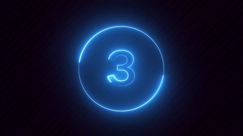 Blue Neon Countdown with Glowing Numbers and Circle