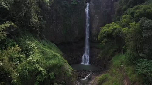 Aerial Video Of Waterfalls In Garut, West Java Indonesia