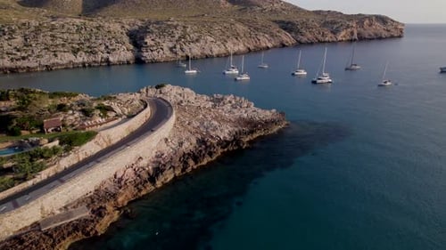 4k drone. Cala Sant Vicenç is a small resort town in north-eastern Mallorca, Spain. It consists of t