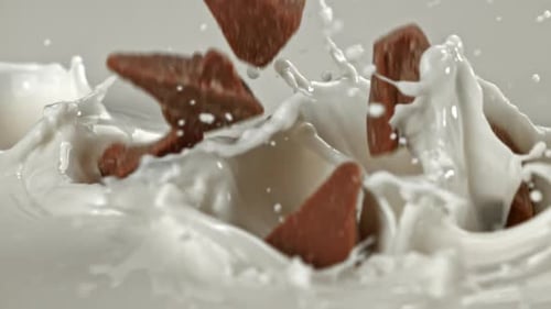 Super Slow Motion Chocolate Falls Into the Milk Filmed on a Highspeed Camera at 1000 Fps