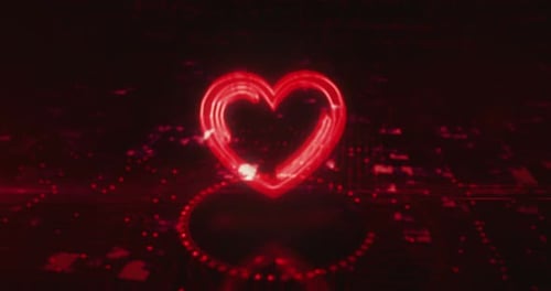 Digital Heart Reveal on Futuristic Circuit Board Background