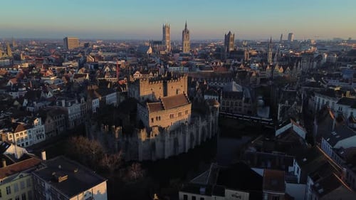 Aerial view of Ghent, East Flanders, Belgium.