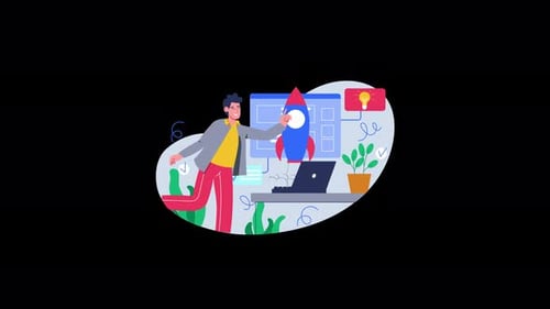 Animated Startup Scene with Flat Design Character