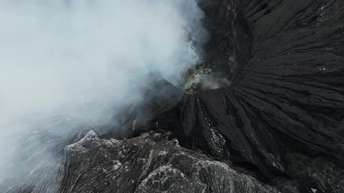 Volcanic Eruption View From Drone Active Bromo