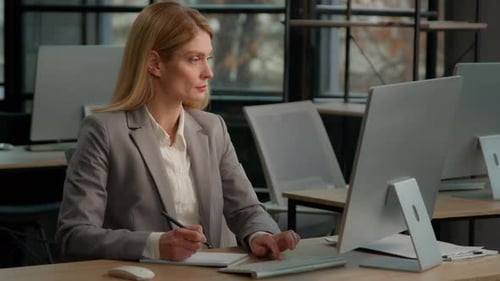Caucasian Middleaged Adult Woman Mature Business Female Lady Businesswoman Entrepreneur in Office