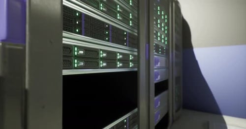 Blinking Server Racks in a Modern Data Center Animation