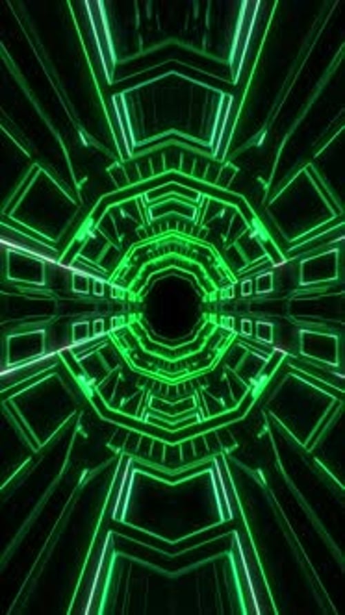 Futuristic Green Neon Lines Tunnel