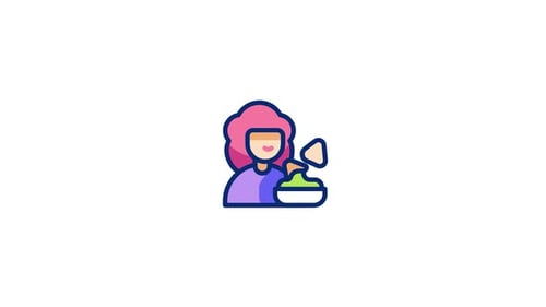 Animated Flat Design Icon of Person Eating Chip and Dip