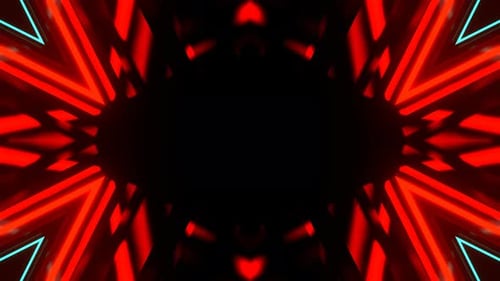 Caleidoscópio abstrato turquesa e vermelho, fundo geométrico, fundo geométrico, Vj Loop em 4K