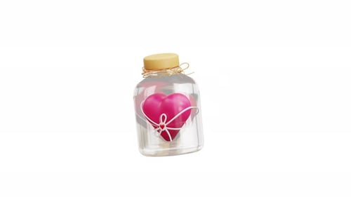 Animated 3D Pink Heart in Glass Bottle