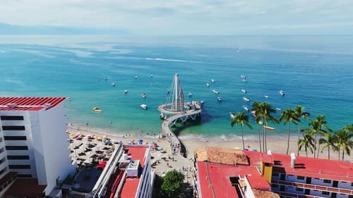 Panoramic View Of The Pier Of Puerto Vallarta, Jalisco. Mexico
