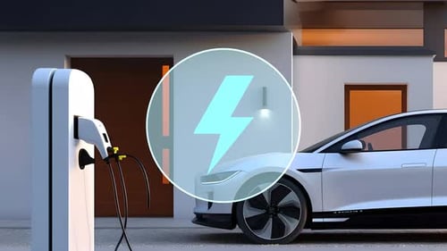 Modern Electric Car Charging Animation with Lightning Bolt Icon