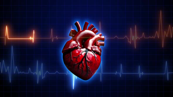Loop Animation Of 3d Heart Beating With Neon Heart Pulse, 3d Heart ...
