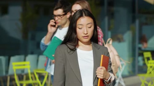 Portrait of Beautiful Asian Girl on Street Outside University Campus Positive Smart Female Student