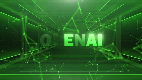 Glowing Green Digital Text Reveal in Futuristic Tunnel