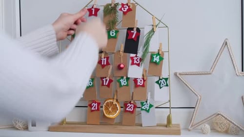 Number on Craft Paper Notes with Tasks Before Christmas Holidays Female Making Kraft Paper for