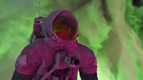 Mutiger Astronaut im Weltraum bewundert einen Nebel