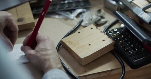 Handwerker in einer Heimwerkstatt. 4K.