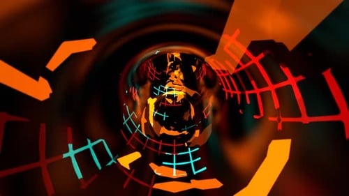 Orange Red And Turquoise Moving Along The Abstract Neon Portal Background Vj Loop In 4K
