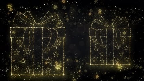 Golden Glitter Gift Boxes and Snowflakes Celebration Background Loop