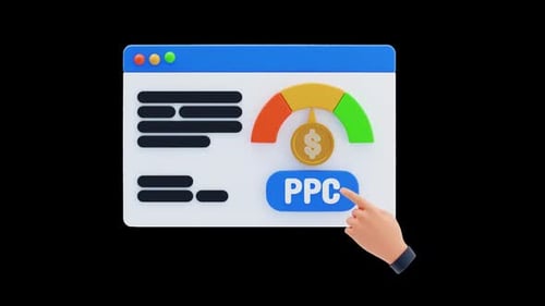 3D Animated Browser Window Clicking PPC Button with Performance Gauge